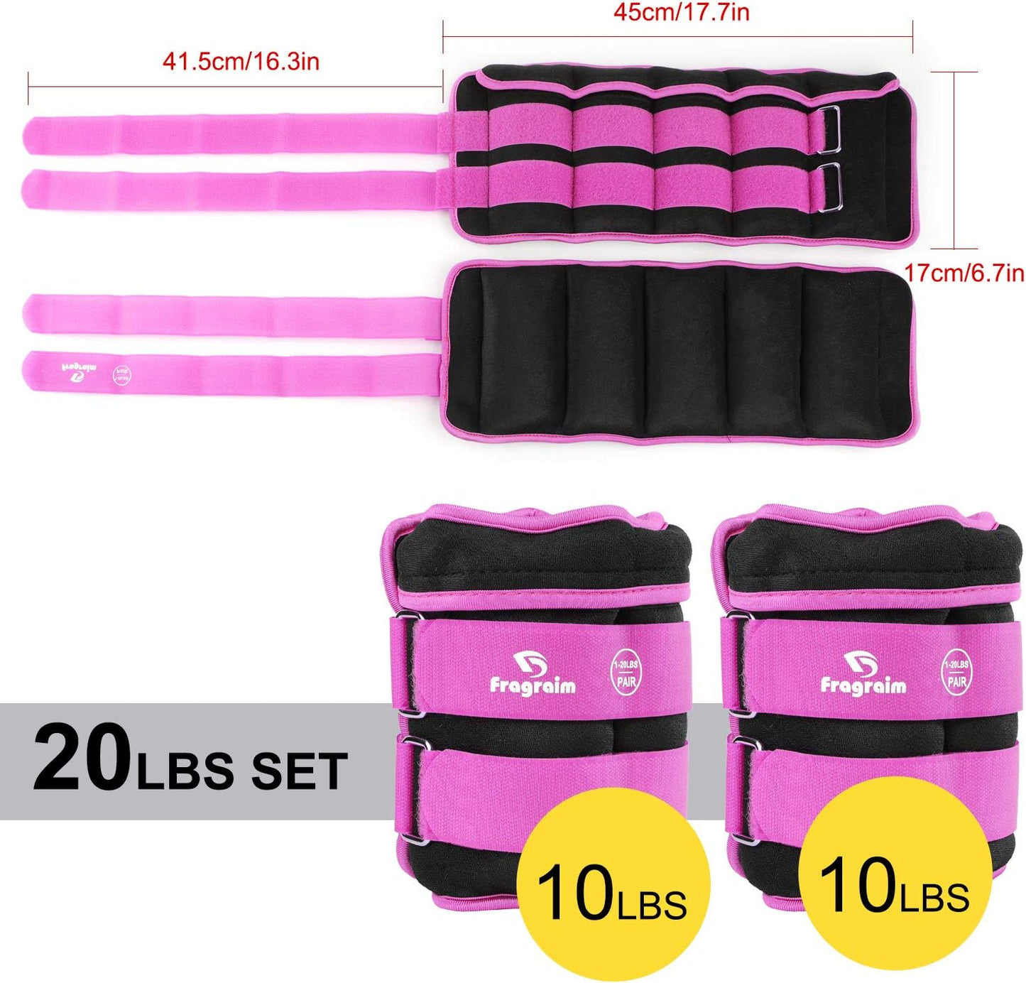 Adjustable Ankle Weights 1-3/4/5/6/8/10/12/15/20 LBS Pair with Removable Weight for Jogging, Gymnastics, Aerobics, Physical Therapy